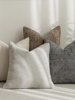 Neutral Decorative Throw Pillow Covers 18x18 Inch for Living Room Couch Bed Sofa Farmhouse Boho Home Decor Set of 4 Soft Corduroy Accent Luxury Cushion Cases (18x18, Neutral)