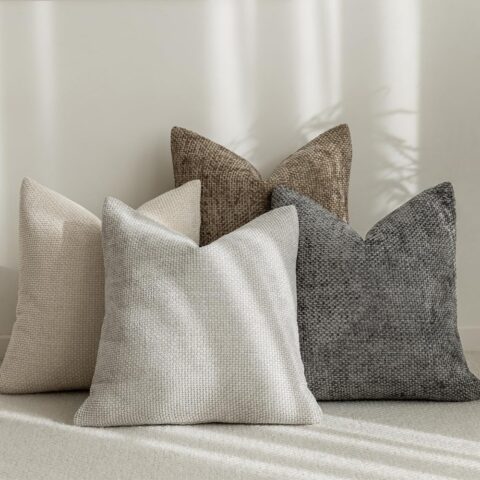 Neutral Decorative Throw Pillow Covers 18x18 Inch for Living Room Couch Bed Sofa Farmhouse Boho Home Decor Set of 4 Soft Corduroy Accent Luxury Cushion Cases (18x18, Neutral)
