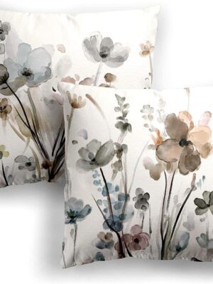Flower Throw Pillow Covers 20x20 Set of 2, Cozy Flowers Pillow Cushion Cases, Modern Decorative Square Pillowcases for Sofa Couch Bedroom Living Room Car Seat