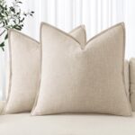 Decorative Linen Pillow Covers 20x20 Inch Natural Beige ​Boho Farmhouse​ ​Neutral Couch Throw Pillows for Bed Pack of 2 Accent Outdoor Pillowcase Modern Sofa Cushion Livingroom Home Decor