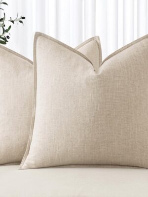 Decorative Linen Pillow Covers 20x20 Inch Natural Beige ​Boho Farmhouse​ ​Neutral Couch Throw Pillows for Bed Pack of 2 Accent Outdoor Pillowcase Modern Sofa Cushion Livingroom Home Decor