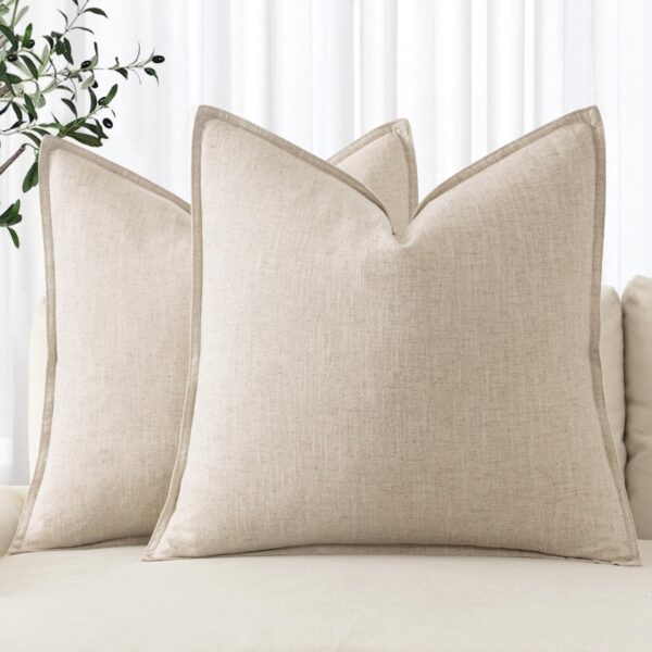 Decorative Linen Pillow Covers 20x20 Inch Natural Beige ​Boho Farmhouse​ ​Neutral Couch Throw Pillows for Bed Pack of 2 Accent Outdoor Pillowcase Modern Sofa Cushion Livingroom Home Decor