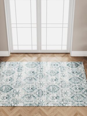 Kitchen Area Rugs 2x3, Washable Rugs for Entryway Bathroom,Boho Non-Slip Indoor Door Mat Ultra-Thin,Small Throw Carpet for Bedroom Entry,Blue