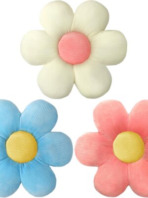 3 Pcs Flower Pillows Flower Shaped Throw Pillow Cute Daisy Pillow Seating Cushions for Adults Home Bedroom Sofa Chair Couch Decor(Multicolored,16")
