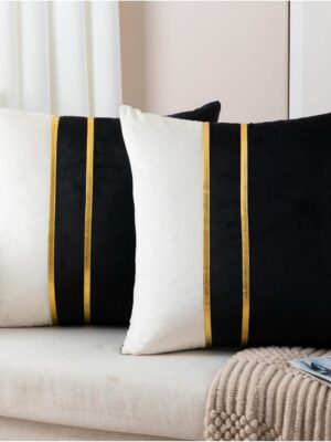 Set of 2 Velvet Decorative Throw Pillow Covers Black White Patchwork with Gold Leather Pillow Covers 18 × 18 Inch Cushion Covers Decor Living Room Sofa Bedroom Car
