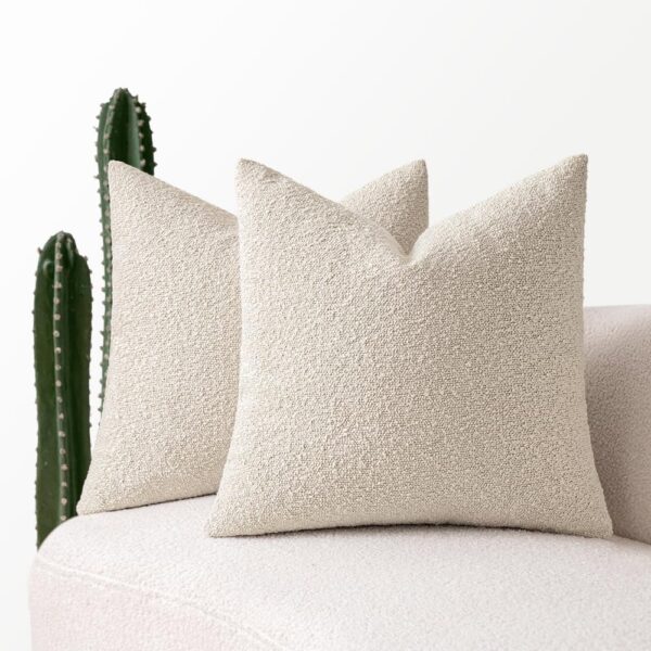 20x20 Inch Decorative Pillow Covers for Couch Bed Set of 2 Textured  Neutral Throw Pillows Natural Beige Accent Solid Cushion Pillowcase Cozy Soft Chair Sofa Livingroom Home Decor