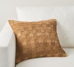 Genuine Lamb Leather Cushion Pillow Cover - Luxury Leather Pillow Case - Modern, Boho, Farmhouse Home Decor - Bedroom Couch, Living Room, Sofa Bed (Basketweave - Camel, 22" x 22")
