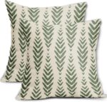 Sage Green Boho Pillow Covers 18x18 Set of 2 Bohemian Ethnic Geometric Herringbone Print Decorative Throw Pillows Outdoor Pillowcase Square Linen Farmhouse Cushion Case Decor for Couch Sofa Bed