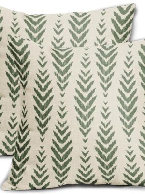 Sage Green Boho Pillow Covers 18x18 Set of 2 Bohemian Ethnic Geometric Herringbone Print Decorative Throw Pillows Outdoor Pillowcase Square Linen Farmhouse Cushion Case Decor for Couch Sofa Bed