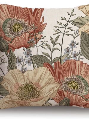 Vintage Flowers Pillow Cover Rustic Cotton Linen Decorative Square Throw Pillow Cover 18x18 Inch for Sofa Couch Decoration