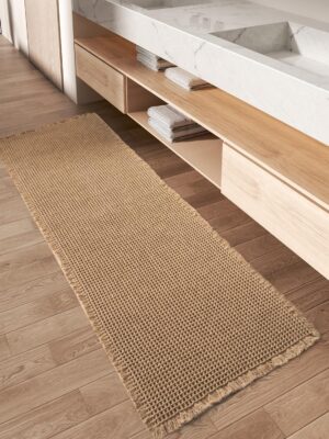 Upgraded Waffle Runner Rug Super Absorbent Non Slip Bath Mats for Bathroom Floor, Machine Washable Bathroom Runner Rug with Tassels, Ideal for Hallway Bedroom Laundry Room, Brown, 2'x 4'(24" x 48")