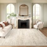 Washable Area Rug 8x10, Large Soft Rugs for Living Room Vintage Beige Rug 8x10 Area Rugs for Bedroom Dining Room Non-Slip Stain Resistant Under Table Rug