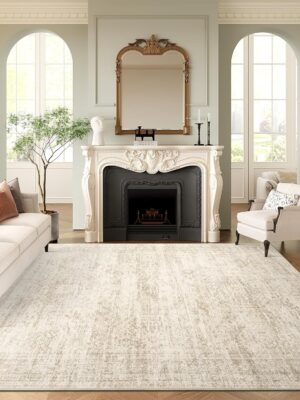Washable Area Rug 8x10, Large Soft Rugs for Living Room Vintage Beige Rug 8x10 Area Rugs for Bedroom Dining Room Non-Slip Stain Resistant Under Table Rug
