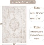 Area Rug 2x3 Vintage Rug: Small Washable Indoor Medallion Entryway Rug Low Pile Distressed Floor Carpet Retro Accent Doormat for Bedroom Bathroom Hallway Kitchen Home Office(Beige, 2'x3')