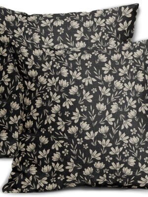 Vintage Flower Pillow Covers 20x20 Set of 2 Black Brown Floral Block Print Rustic Decorative Throw Pillows Outdoor Pillowcase Farmhouse Linen Cushion Case Decor for Home Sofa Couch Bed