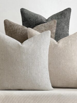 Pack of 4 Couch Throw Pillow Covers 18x18 Inch Neutral Soft Decorative Chenille Pillow Covers Farmhouse Boho Cushion Covers for Mid Century Modern Home Decor Sofa Bedroom Living Room