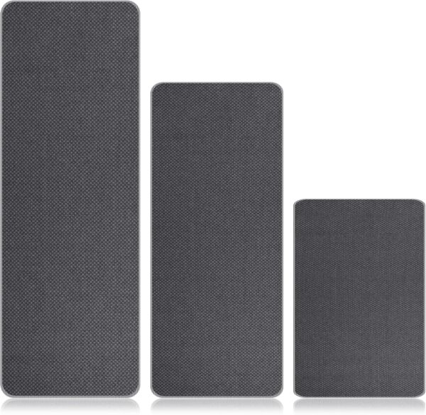 Kitchen Rugs Sets of 3 for Floor Non Slip Kitchen Rugs Mats for Kitchen Floor Absorbent and Stain Resistant Kitchen Runner Rugs Rubber Backing Non Skid Washable Rugs Front of Sink (Gray Linen)
