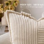 Corduroy Pillow Covers with Splicing Set of 2 Super Soft Boho Striped Pillow Covers Broadside Decorative Spring Throw Pillows for Couch Cushion Livingroom 18x18 inch, Beige