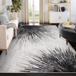 Modern Black 10x14 Rug for Living Room, Large Washable Area Rug Non-Slip Ultra-Thin Stain Resistant Carpet for Dining Room Table, Abstract Print Indoor Carpet for Bedroom Office
