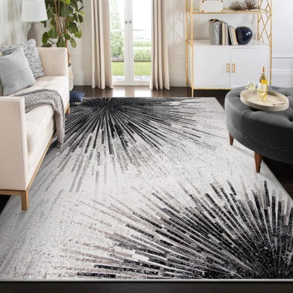 Modern Black 10x14 Rug for Living Room, Large Washable Area Rug Non-Slip Ultra-Thin Stain Resistant Carpet for Dining Room Table, Abstract Print Indoor Carpet for Bedroom Office