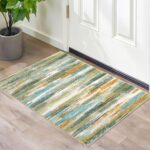 Modern Abstract Entryway Rug Indoor 2x3 Washable Rug Non-Slip Soft Small Area Rug Green Orange Multi Kitchen Mats Thin Print Faux Wool Floor Carpet Throw Rugs for Entrance Bedroom Home Decor
