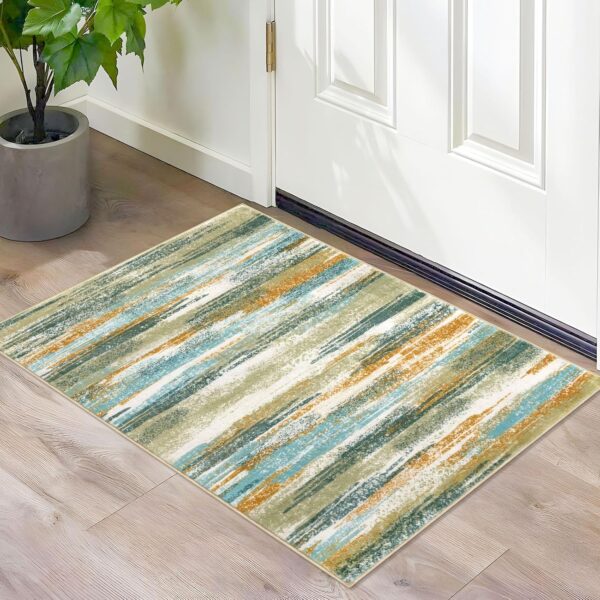 Modern Abstract Entryway Rug Indoor 2x3 Washable Rug Non-Slip Soft Small Area Rug Green Orange Multi Kitchen Mats Thin Print Faux Wool Floor Carpet Throw Rugs for Entrance Bedroom Home Decor