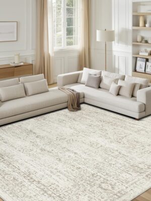 Washable Rugs 10x14 Area Rugs for Living Room,Rugs for Bedroom,Large Carpets,Ultra Soft Faux Wool Retro Dining Room Rug,Non Slip&Non-Shedding Low Pile Vintage Print Rug for Home Office Decor