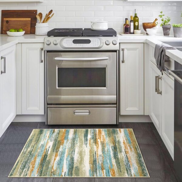 Modern Abstract Entryway Rug Indoor 2x3 Washable Rug Non-Slip Soft Small Area Rug Green Orange Multi Kitchen Mats Thin Print Faux Wool Floor Carpet Throw Rugs for Entrance Bedroom Home Decor
