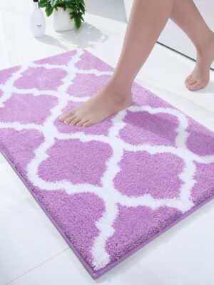 Bathroom Rugs 24x16, Soft and Absorbent Microfiber Bath Rugs, Non-Slip Shaggy Shower Carpet, Machine Wash Dry, Bath Mats for Bathroom Floor, Tub and Shower, Light Purple
