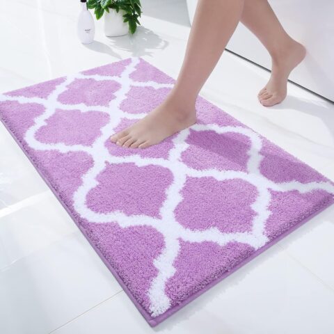 Bathroom Rugs 24x16, Soft and Absorbent Microfiber Bath Rugs, Non-Slip Shaggy Shower Carpet, Machine Wash Dry, Bath Mats for Bathroom Floor, Tub and Shower, Light Purple