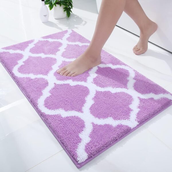 Bathroom Rugs 24x16, Soft and Absorbent Microfiber Bath Rugs, Non-Slip Shaggy Shower Carpet, Machine Wash Dry, Bath Mats for Bathroom Floor, Tub and Shower, Light Purple