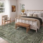 Green 10x14 Area Rugs for Living Room, Washable Vintage Large Floor Rugs for Bedroom, Rubber Backed Non-Slip Carpet for Dining Room Office