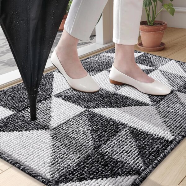 Door Mat Indoor Entrance Washable 32x20, Odor-Free Low-Profile Front Back Geometric Doormat, Absorbent Resist Dirt Entry Carpet, Easy to Clean Sturdy Inside Floor Mats for Entryway, Black