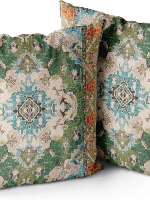 Boho Throw Pillow Covers 18x18 inch Set of 2 Boho Rug Carpet Double Sided Pattern Cotton Soft Pillow Case Cushion Cover Pillowcase for Couch Sofa Bed Decorative (Green)