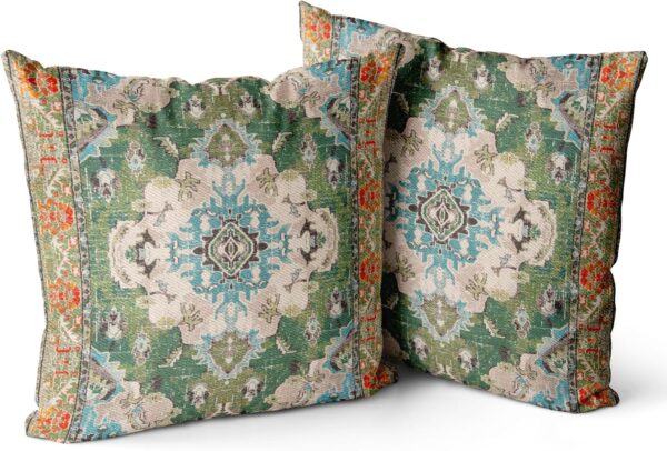 Boho Throw Pillow Covers 18x18 inch Set of 2 Boho Rug Carpet Double Sided Pattern Cotton Soft Pillow Case Cushion Cover Pillowcase for Couch Sofa Bed Decorative (Green)