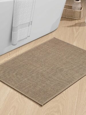 Bathroom Rugs Mat 24x17, Ultra Thin Non Slip Bath Mat Small Quick Dry Absorbent Bath Mat for Bathroom Floor, (Dark Beige, 24"x17")