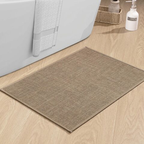 Bathroom Rugs Mat 24x17, Ultra Thin Non Slip Bath Mat Small Quick Dry Absorbent Bath Mat for Bathroom Floor, (Dark Beige, 24"x17")