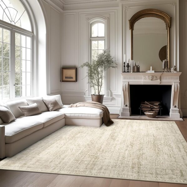 Washable Area Rug 8x10, Large Soft Rugs for Living Room Vintage Beige Rug 8x10 Area Rugs for Bedroom Dining Room Non-Slip Stain Resistant Under Table Rug