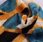 Handmade Velvet Throw Pillow, 16x24 Inches, Premium Down Feather Insert, Geometric Blue, Gold, Black Design, Soft and Luxurious Cushion for Sofa, Bedroom, and Living Room
