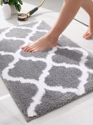 Bathroom Rugs 24x16, Soft and Absorbent Microfiber Bath Rugs, Non-Slip Shaggy Shower Carpet, Machine Wash Dry, Bath Mats for Bathroom Floor, Tub and Shower, Grey