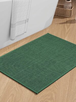 Bathroom Rugs Mat 24x17, Ultra Thin Non Slip Bath Mat Small Quick Dry Absorbent Bath Mat for Bathroom Floor, (Green, 24"x17")