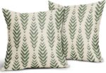 Sage Green Boho Pillow Covers 18x18 Set of 2 Bohemian Ethnic Geometric Herringbone Print Decorative Throw Pillows Outdoor Pillowcase Square Linen Farmhouse Cushion Case Decor for Couch Sofa Bed