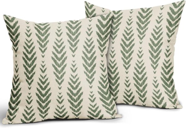 Sage Green Boho Pillow Covers 18x18 Set of 2 Bohemian Ethnic Geometric Herringbone Print Decorative Throw Pillows Outdoor Pillowcase Square Linen Farmhouse Cushion Case Decor for Couch Sofa Bed