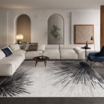 Modern Black 10x14 Rug for Living Room, Large Washable Area Rug Non-Slip Ultra-Thin Stain Resistant Carpet for Dining Room Table, Abstract Print Indoor Carpet for Bedroom Office