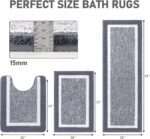 Bathroom Rug Mat Set 3 Piece, Microfiber Shaggy Bath Set, Non-Slip Ultra Soft Carpet Mats, Absorbent with U-Shaped Toilet for Bathroom, Tub, Shower, Dark Grey
