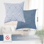 Decorative Throw Pillow Covers Set of 4 Square Couch Pillows Linen Cushion Cover for Couch Sofa Living Room, 18"x18" inches, Blue