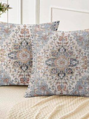 Boho Throw Pillow Covers 20x20 inch Set of 2,Soft Pillowcases Bohemia Carpet Pattern Decorative Sofa Living Room Bed Square Pillow Case Cushion Cover-Blue Grey