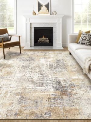 Area Rugs 9x12 Living Room: Washable Large Abstract Modern Soft Rugs Stain Resistant Indoor Floor Non Slip Accent Carpet for Bedroom Nursery Playroom Office Dining Room Dorm Home Decor- Gray Gold