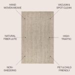 Hand Woven Chunky Jute Light Ivory 8 ft. x 10 ft. Area-Rug, Farmhouse, Easy-Cleaning, for Bedroom, Kitchen, Living Room,