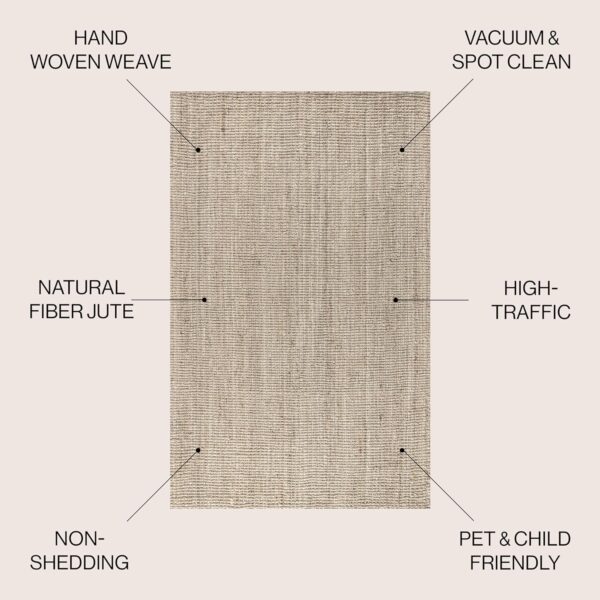 Hand Woven Chunky Jute Light Ivory 8 ft. x 10 ft. Area-Rug, Farmhouse, Easy-Cleaning, for Bedroom, Kitchen, Living Room,